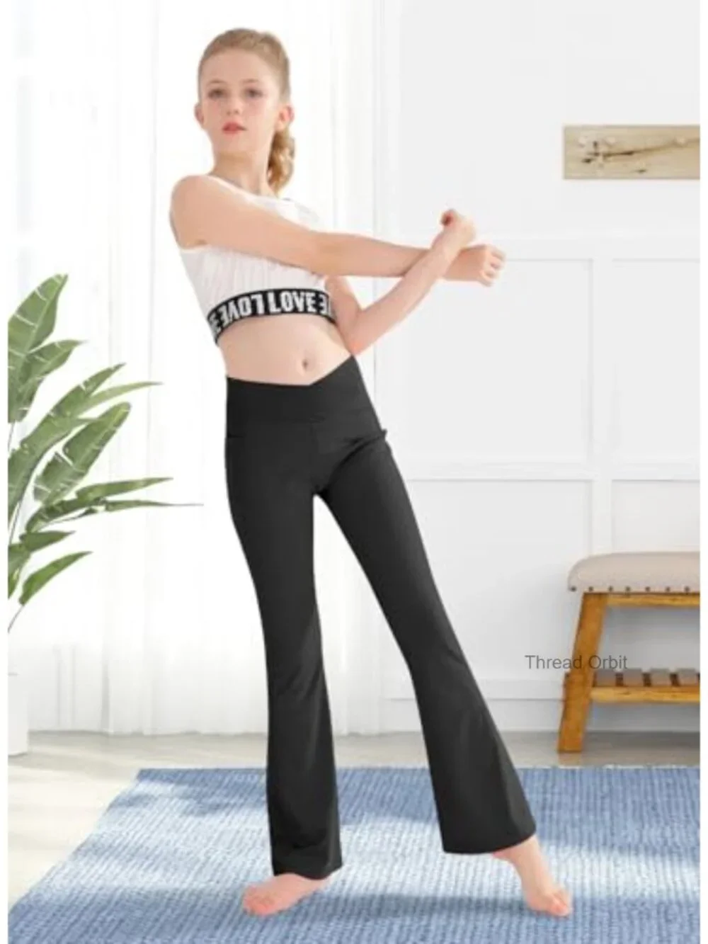 Girls Flare Yoga Leggings Cross High Waisted Flared Pants Dance Activewear with
